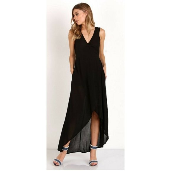 l*space Dresses & Skirts - L*space Black Twilight Wrap Dress Sleeveless Pockets Small